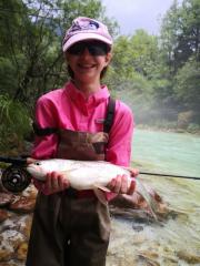 Scarlett and rainbow trout, Soca